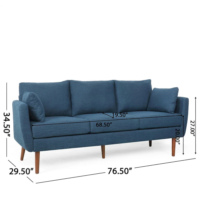 Modern 76.5 3-Seater Sofa with Birchwood Legs and Pillows