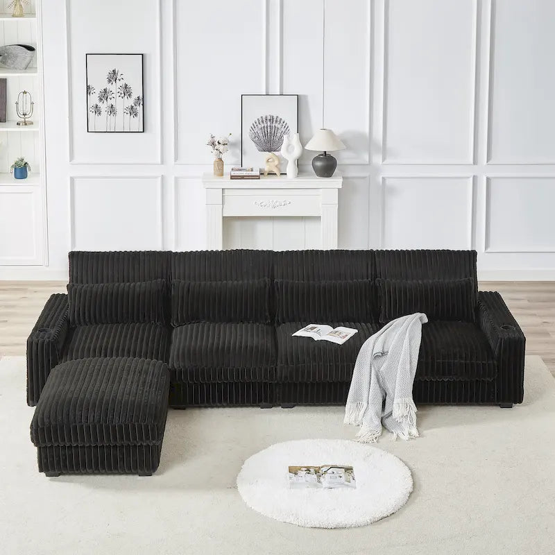 Canapé d'angle en velours côtelé 126W avec port USB