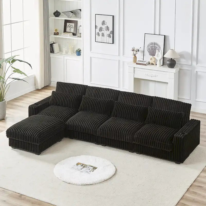 Canapé d'angle en velours côtelé 126W avec port USB