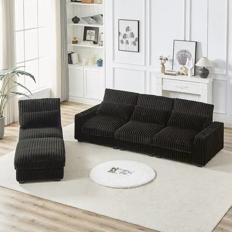 Canapé d'angle en velours côtelé 126W avec port USB