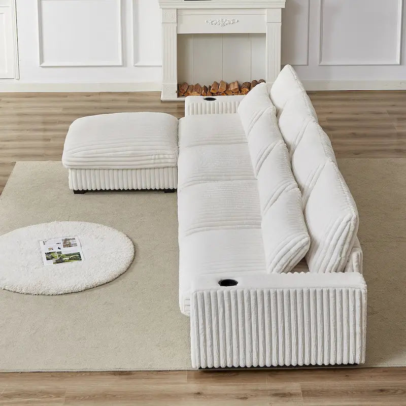Canapé d'angle en velours côtelé 126W avec port USB