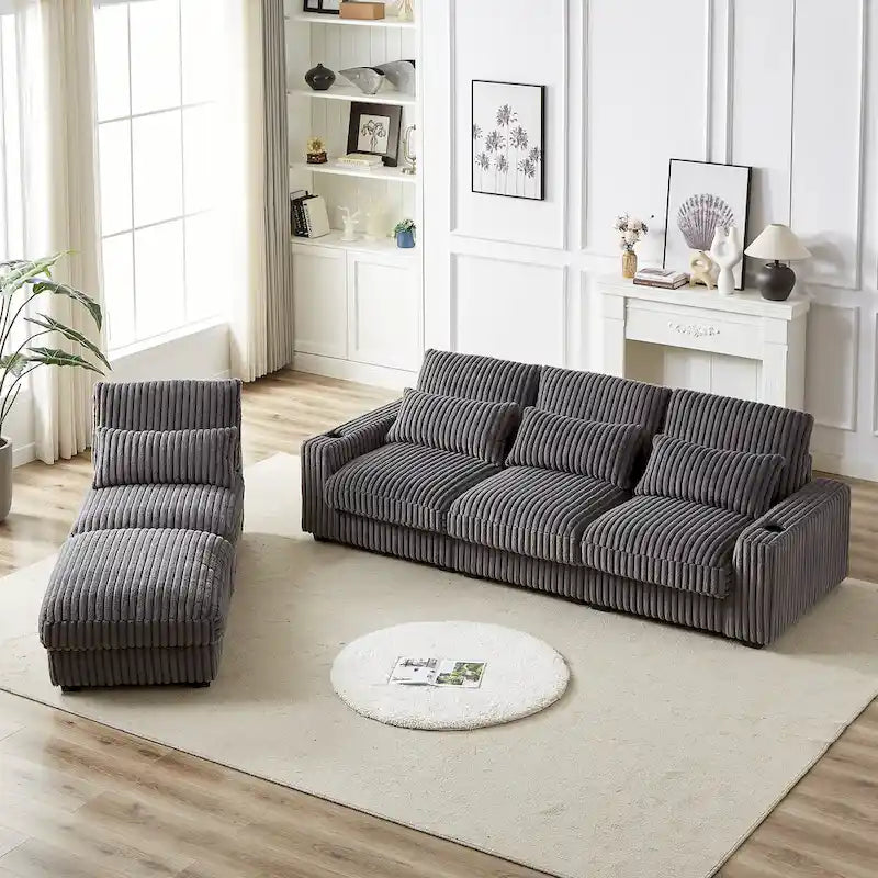 Canapé d'angle en velours côtelé 126W avec port USB