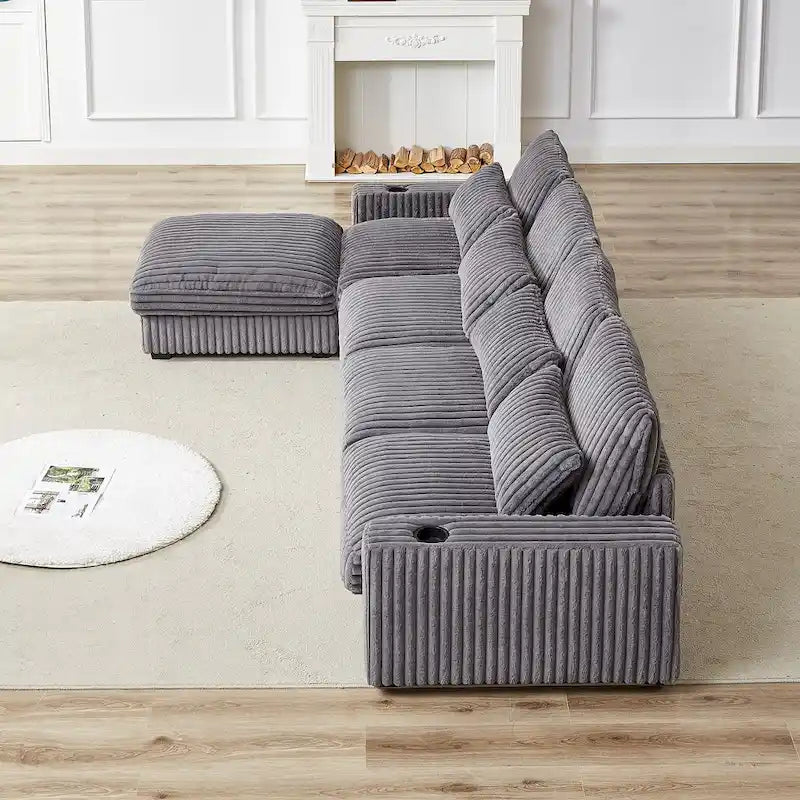 Canapé d'angle en velours côtelé 126W avec port USB