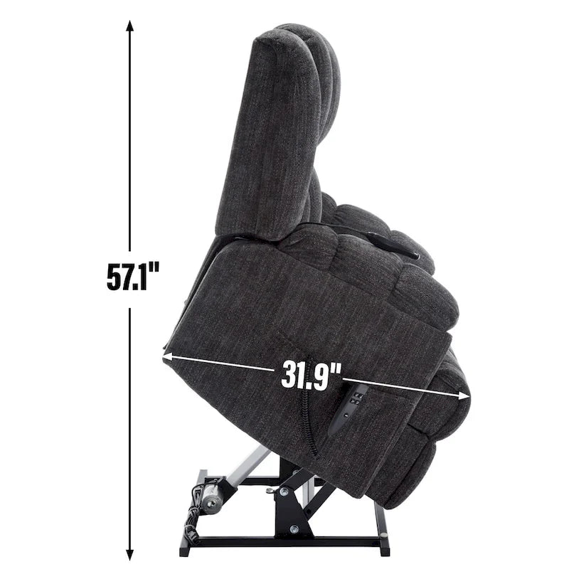 Grey Oversized Chenille Power Lift Recliner with Massage, Heating, Flat Lay