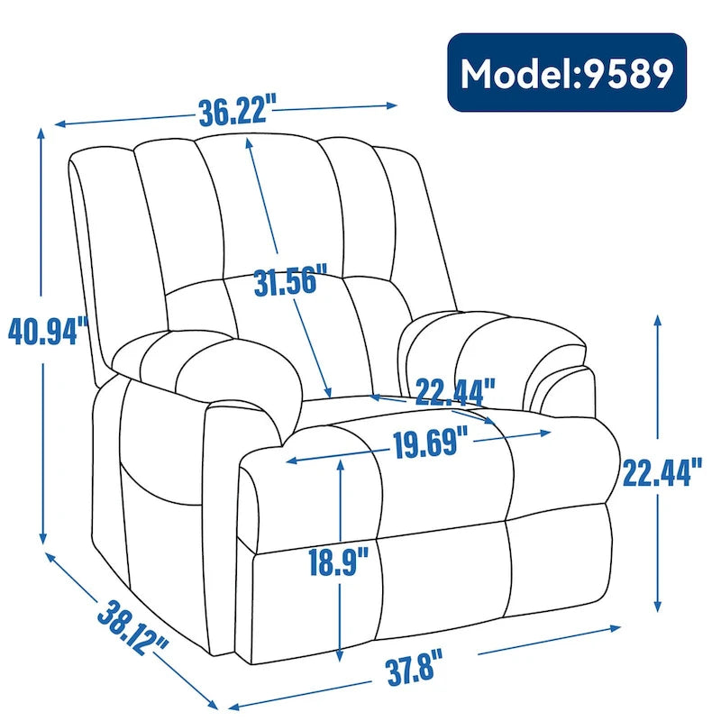 Grey Oversized Chenille Power Lift Recliner with Massage, Heating, Flat Lay