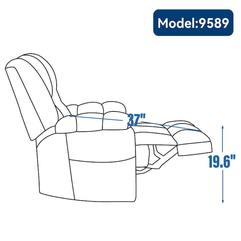 Grey Oversized Chenille Power Lift Recliner with Massage, Heating, Flat Lay