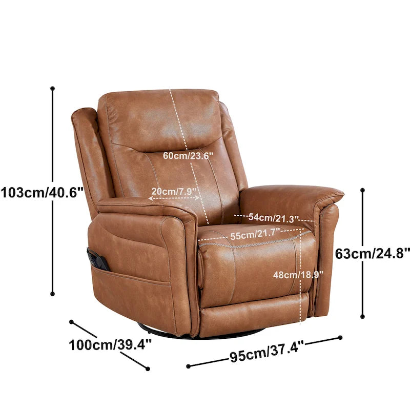 Fauteuil inclinable, pivotant et berçant Soft Power avec chauffage et massage, accoudoirs rembourrés, pour salons