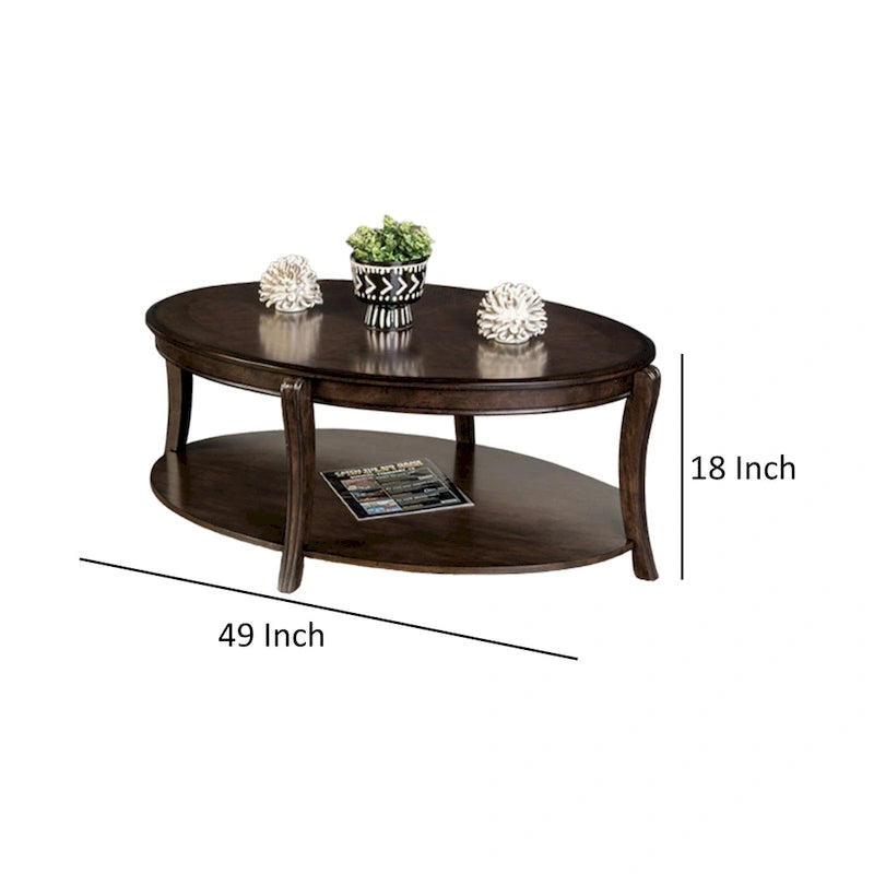 Table basse Orio avec étagères ouvertes, plateau ovale 124 cm, bois marron