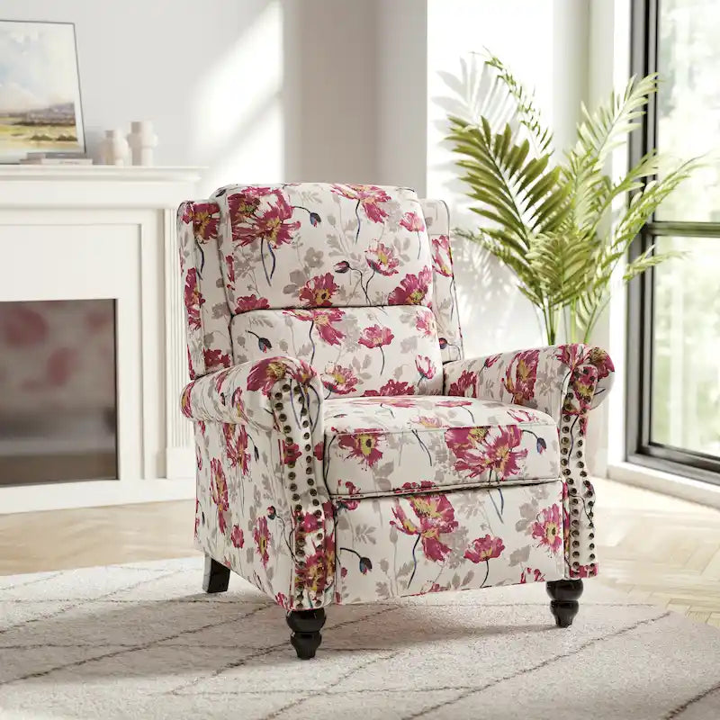 Fauteuil inclinable à dossier basculant, assise rembourrée et cloutée
