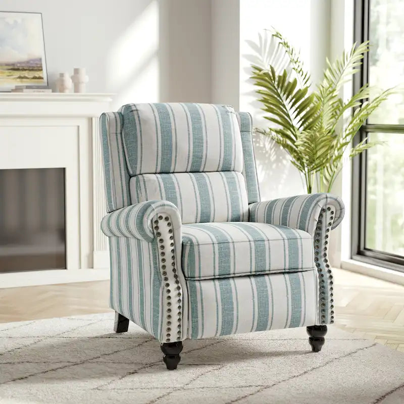 Fauteuil inclinable à dossier basculant, assise rembourrée et cloutée