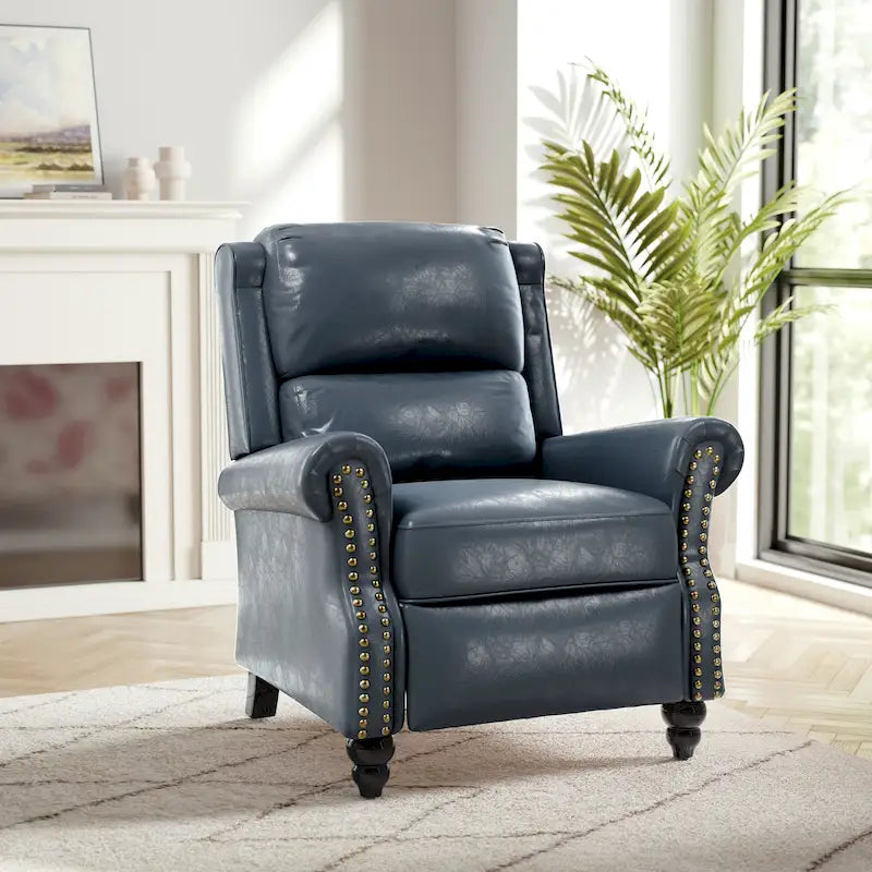 Fauteuil inclinable à dossier basculant, assise rembourrée et cloutée