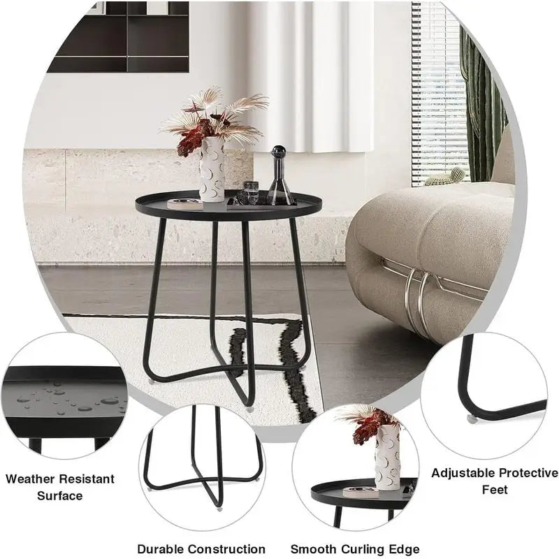 Outdoor Indoor End Table MetalW aterproof Round Side Table