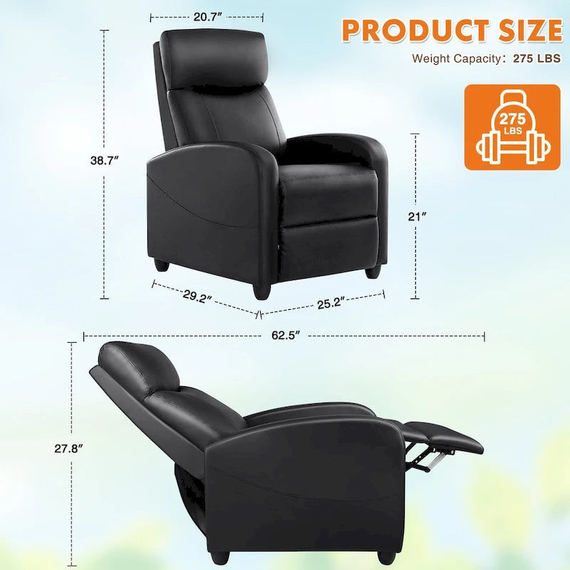 Fauteuil inclinable réglable avec 8 modes de massage et soutien lombaire pour la relaxation et le home cinéma