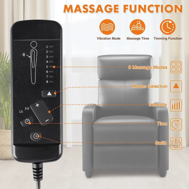 Fauteuil inclinable réglable avec 8 modes de massage et soutien lombaire pour la relaxation et le home cinéma