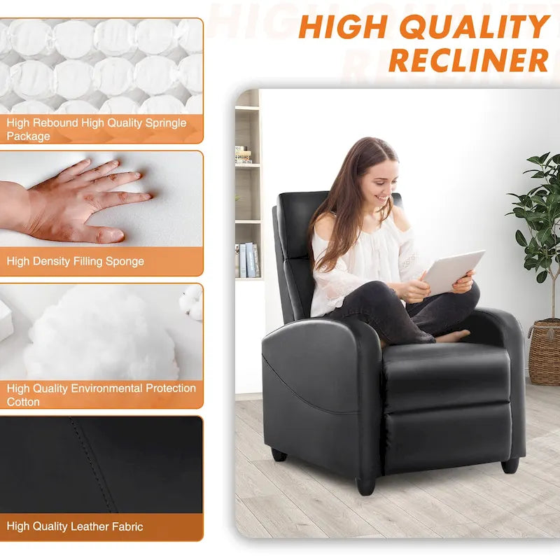 Fauteuil inclinable réglable avec 8 modes de massage et soutien lombaire pour la relaxation et le home cinéma