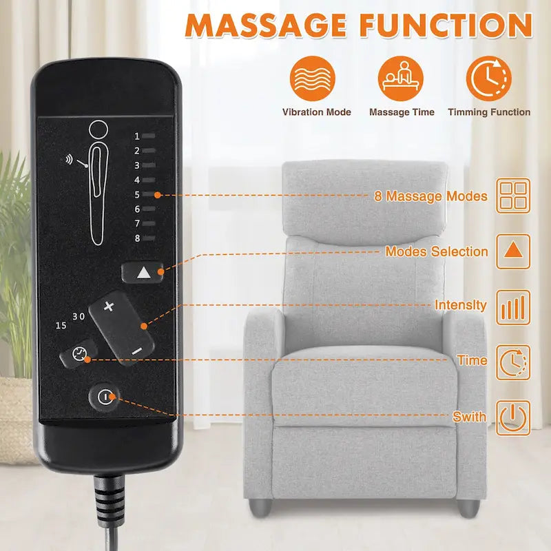 Fauteuil inclinable réglable avec 8 modes de massage et soutien lombaire pour la relaxation et le home cinéma