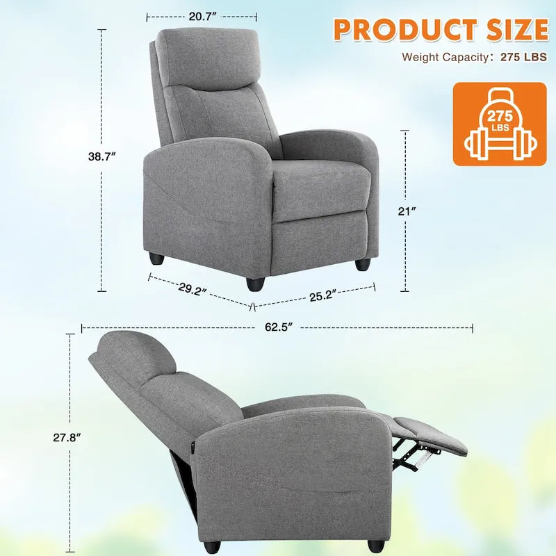 Fauteuil inclinable réglable avec 8 modes de massage et soutien lombaire pour la relaxation et le home cinéma