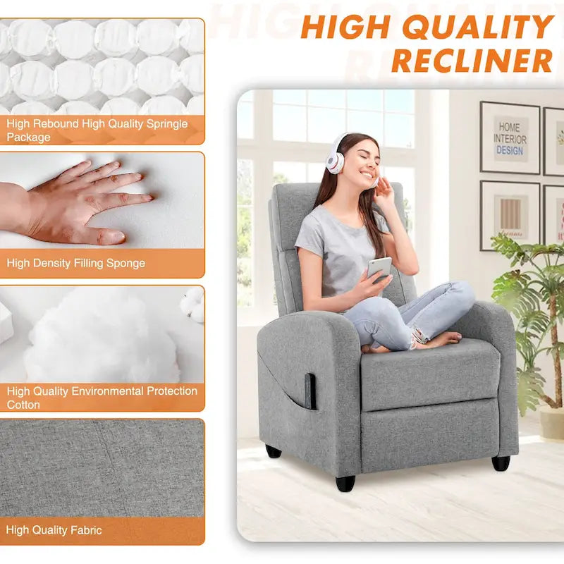 Fauteuil inclinable réglable avec 8 modes de massage et soutien lombaire pour la relaxation et le home cinéma