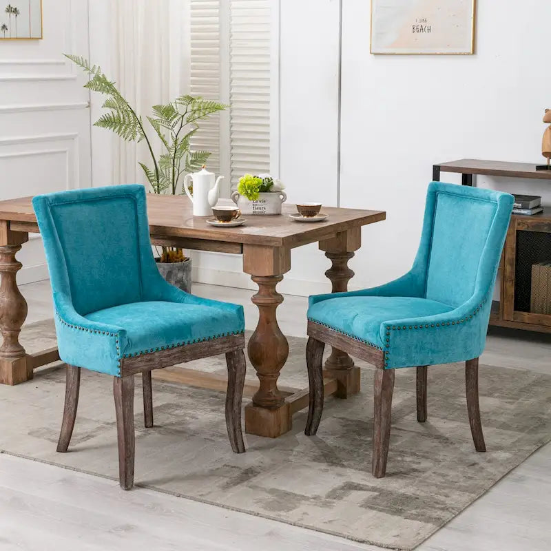 Ultra Side Dining Chair with Thickened Fabric and Bronze Nail Head, Set of 2