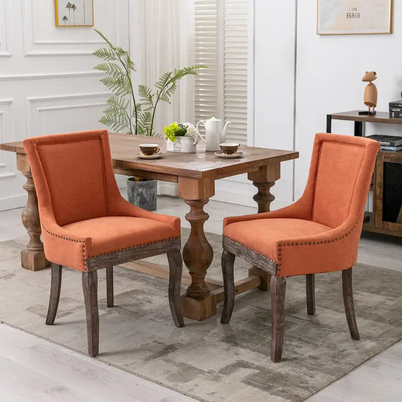 Ultra Side Dining Chair with Thickened Fabric and Bronze Nail Head, Set of 2