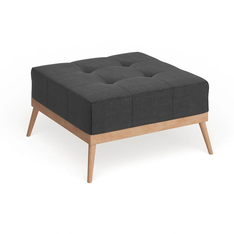 Mid-century Tufted Fabric Square Ottoman Table