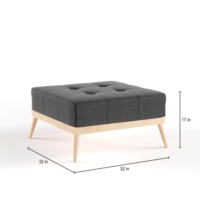 Mid-century Tufted Fabric Square Ottoman Table
