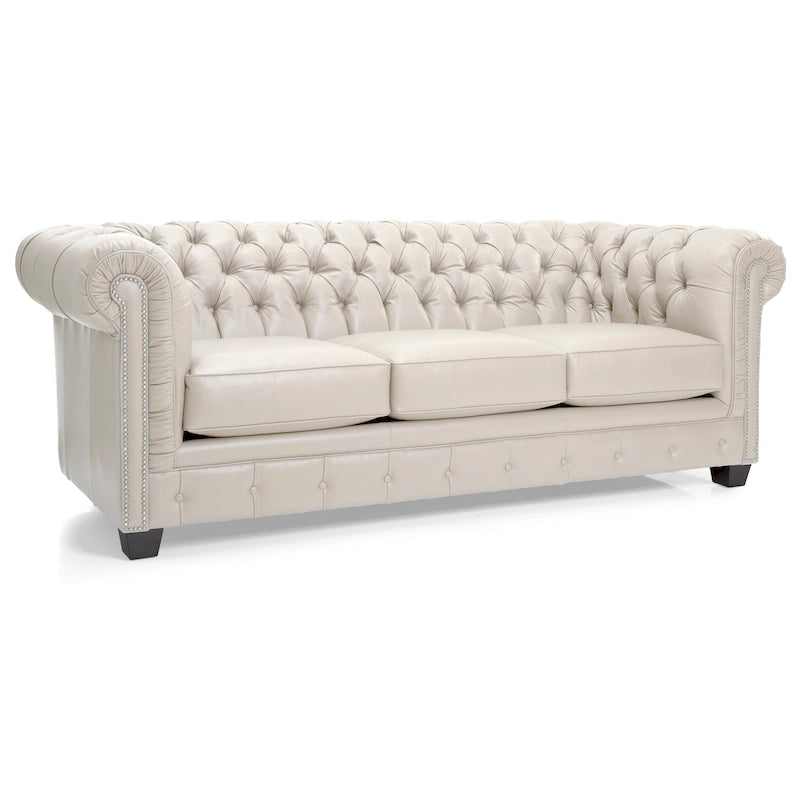 Canapé Chesterfield en cuir italien pleine fleur capitonné - 31 H x 86 L x 40 P