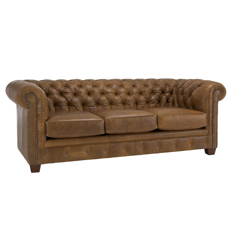 Tufted Top Grain Italian Leather Chesterfield Sofa - 31 H x 86 W x 40 D
