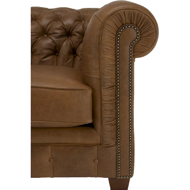 Tufted Top Grain Italian Leather Chesterfield Sofa - 31 H x 86 W x 40 D