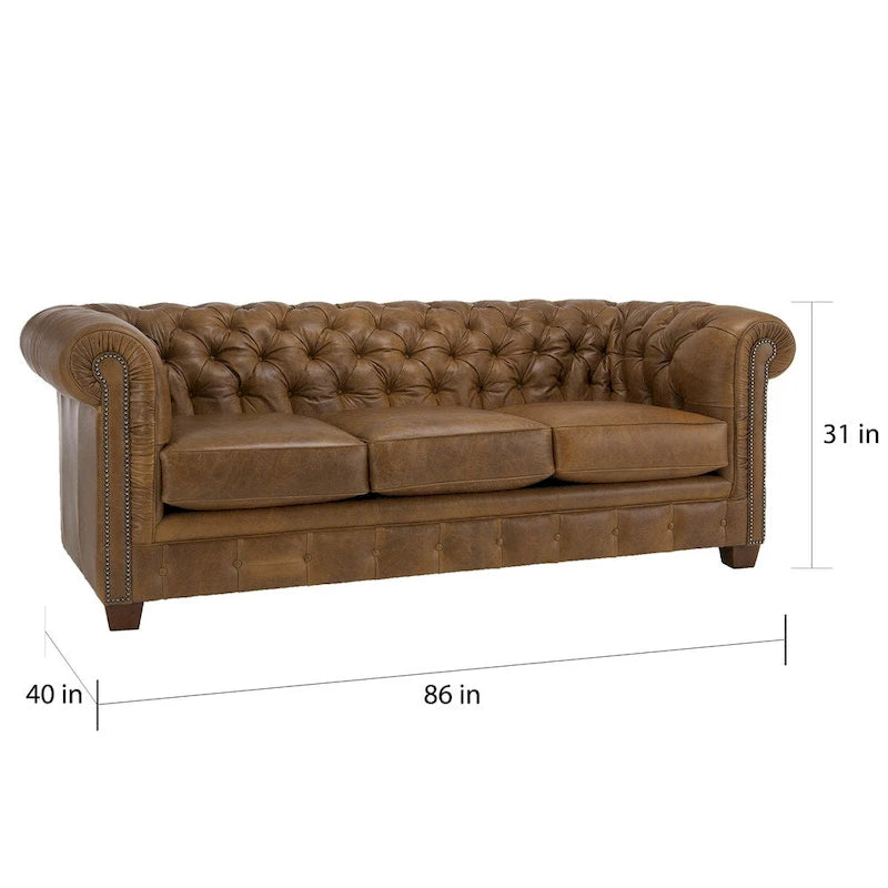 Tufted Top Grain Italian Leather Chesterfield Sofa - 31 H x 86 W x 40 D