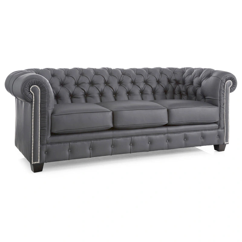 Tufted Top Grain Italian Leather Chesterfield Sofa - 31 H x 86 W x 40 D