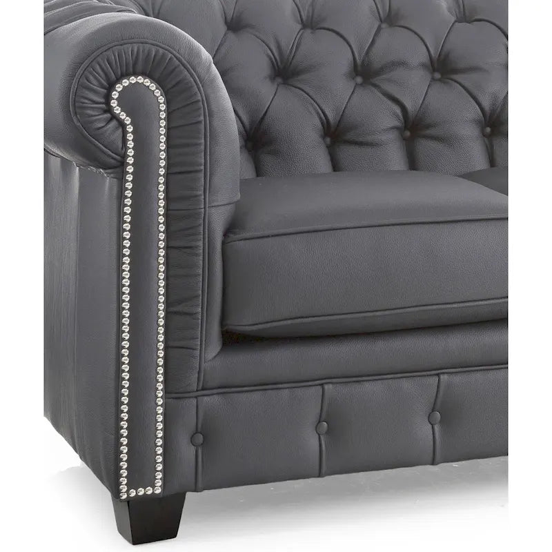 Tufted Top Grain Italian Leather Chesterfield Sofa - 31 H x 86 W x 40 D
