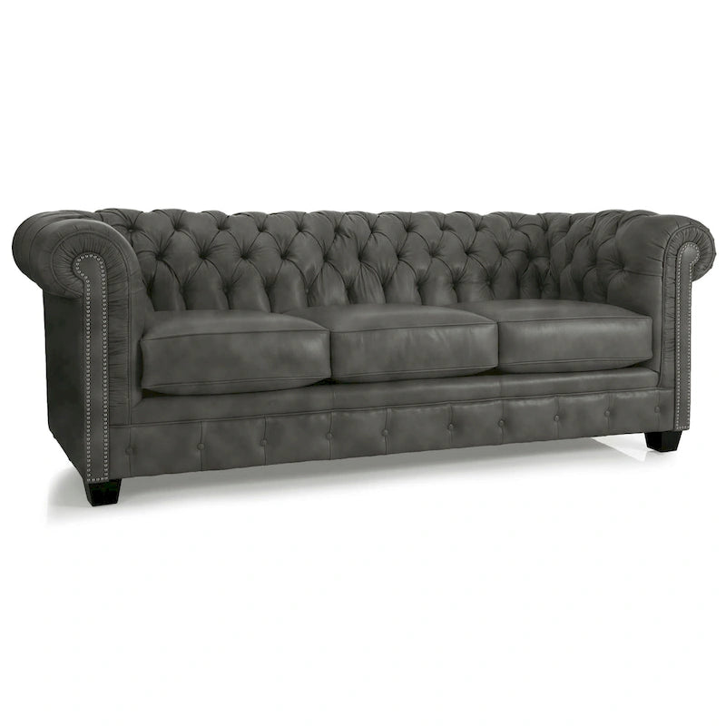 Tufted Top Grain Italian Leather Chesterfield Sofa - 31 H x 86 W x 40 D