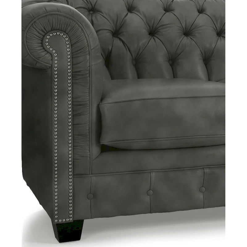 Tufted Top Grain Italian Leather Chesterfield Sofa - 31 H x 86 W x 40 D