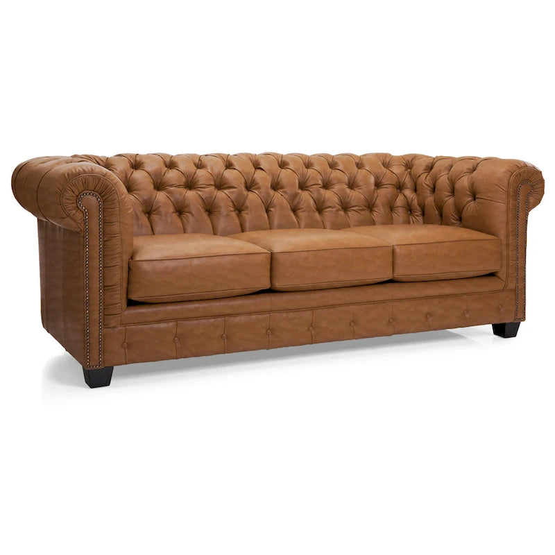 Tufted Top Grain Italian Leather Chesterfield Sofa - 31 H x 86 W x 40 D
