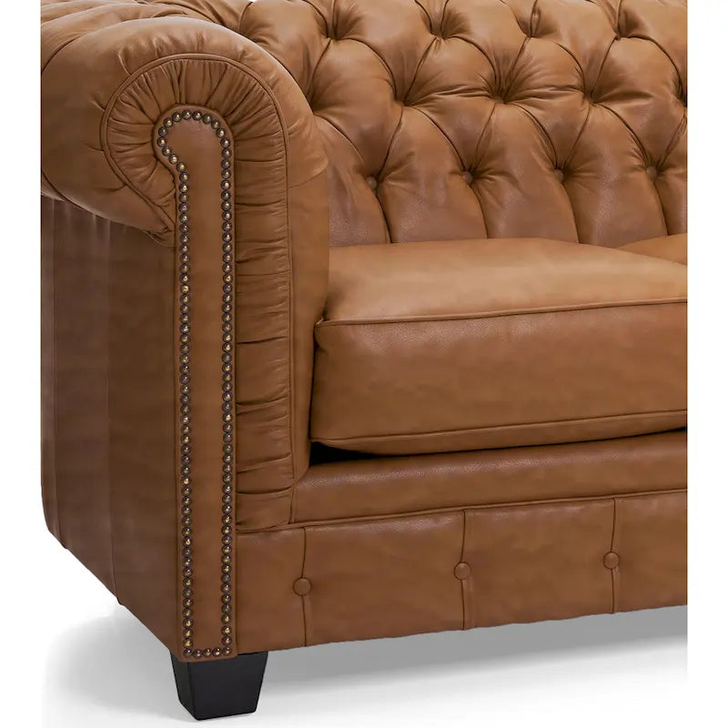 Tufted Top Grain Italian Leather Chesterfield Sofa - 31 H x 86 W x 40 D