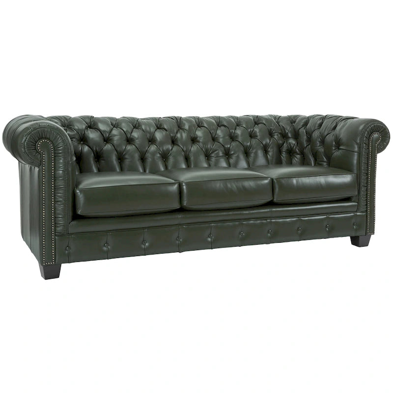 Tufted Top Grain Italian Leather Chesterfield Sofa - 31 H x 86 W x 40 D