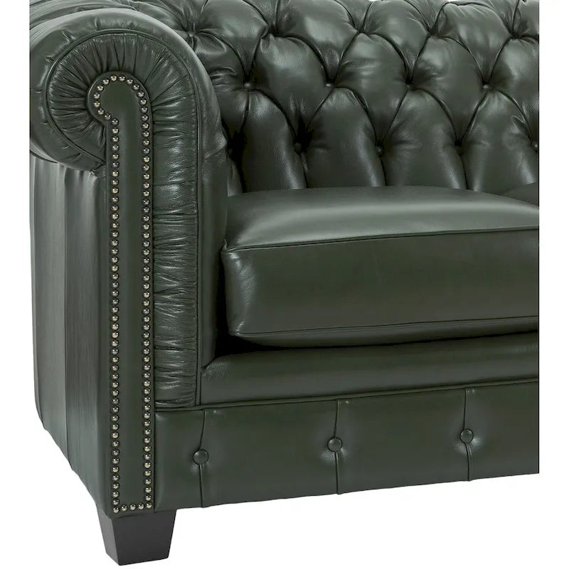 Tufted Top Grain Italian Leather Chesterfield Sofa - 31 H x 86 W x 40 D