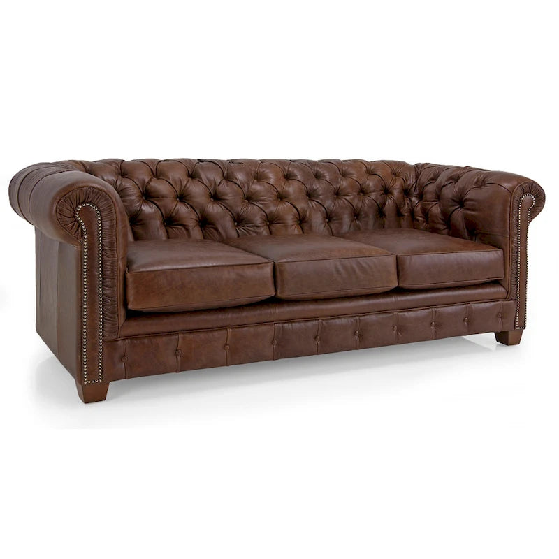 Tufted Top Grain Italian Leather Chesterfield Sofa - 31 H x 86 W x 40 D