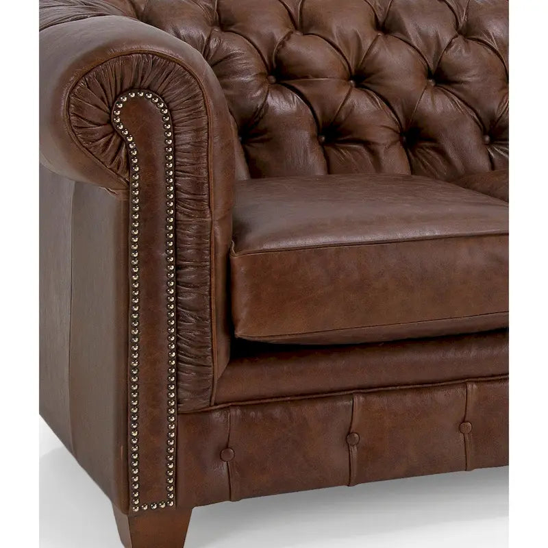 Tufted Top Grain Italian Leather Chesterfield Sofa - 31 H x 86 W x 40 D