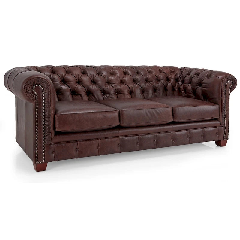 Tufted Top Grain Italian Leather Chesterfield Sofa - 31 H x 86 W x 40 D