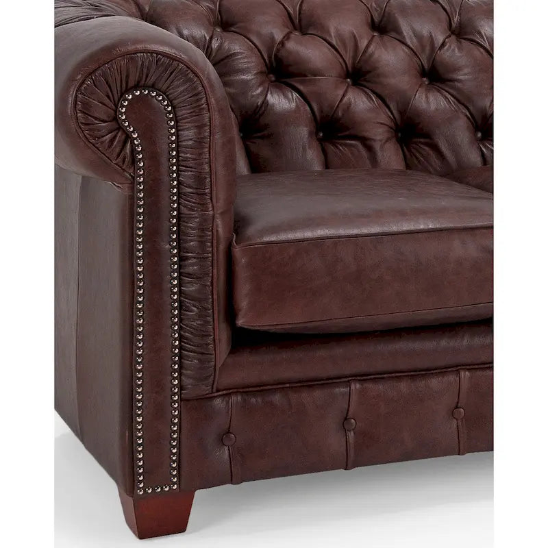 Tufted Top Grain Italian Leather Chesterfield Sofa - 31 H x 86 W x 40 D