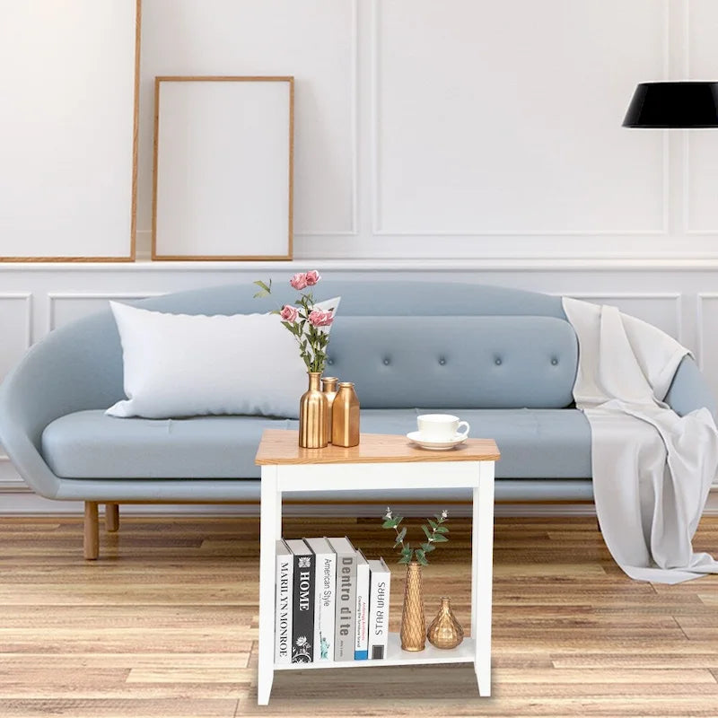 MDF 24 Wide 2-Tier Narrow Nightstand Sofa Table White