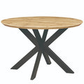 Table à manger ronde moderne en bois de 47" avec piètement métallique géométrique en croix pour salle à manger et cuisine