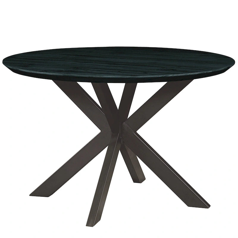 Table à manger ronde moderne en bois de 47" avec piètement métallique géométrique en croix pour salle à manger et cuisine