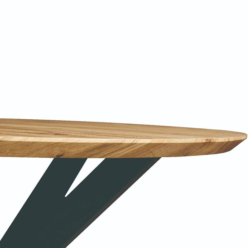 Table à manger ronde moderne en bois de 47" avec piètement métallique géométrique en croix pour salle à manger et cuisine