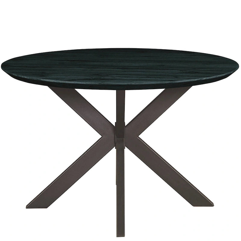Table à manger ronde moderne en bois de 47" avec piètement métallique géométrique en croix pour salle à manger et cuisine