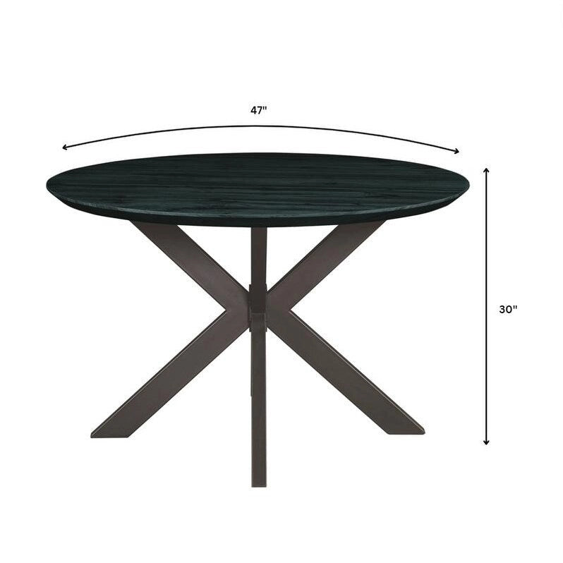 Table à manger ronde moderne en bois de 47" avec piètement métallique géométrique en croix pour salle à manger et cuisine