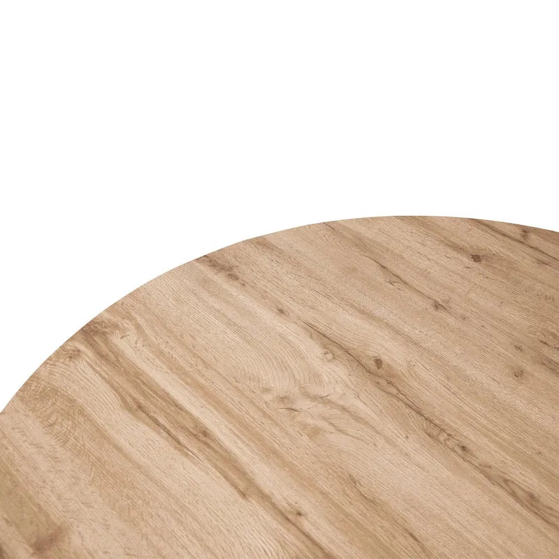 Table à manger ronde moderne en bois de 47" avec piètement métallique géométrique en croix pour salle à manger et cuisine