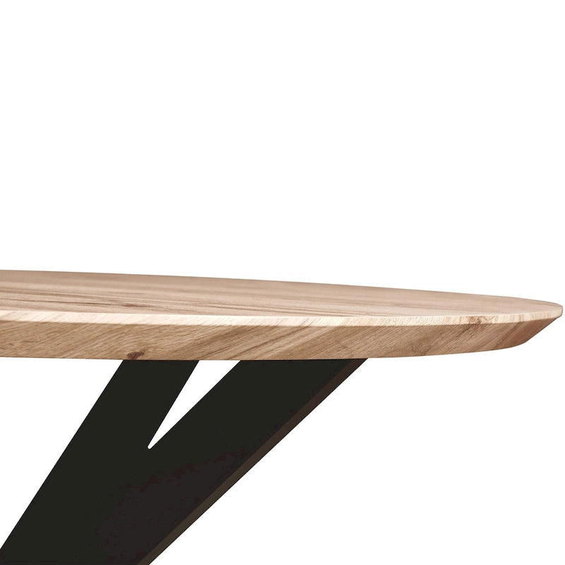 Table à manger ronde moderne en bois de 47" avec piètement métallique géométrique en croix pour salle à manger et cuisine